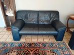 zetel blauw leer tweezit, Ophalen, Gebruikt, Leer