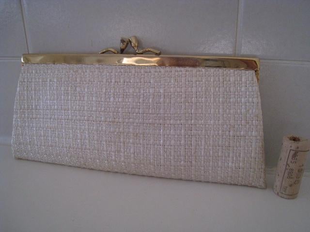 Damestas voor bal of feestelijkheden, wit met gouden rand, Ophalen, Wit