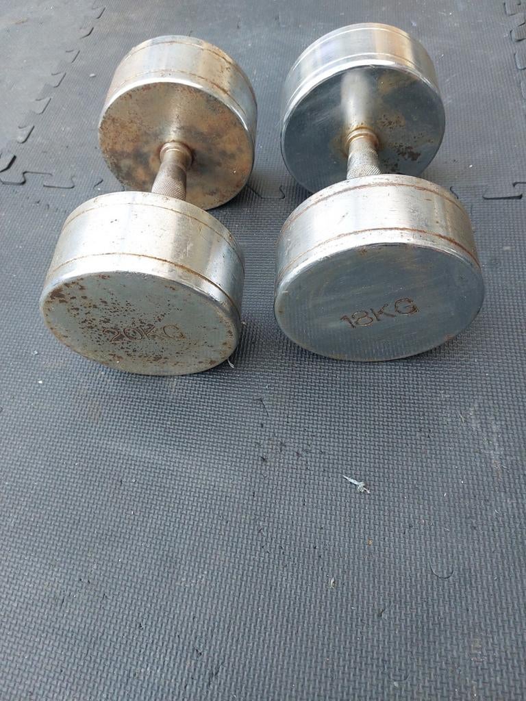 Haltères 18 kg et 20 kg, Sports & Fitness, Équipement de fitness, Enlèvement, Utilisé, Bras, Haltère