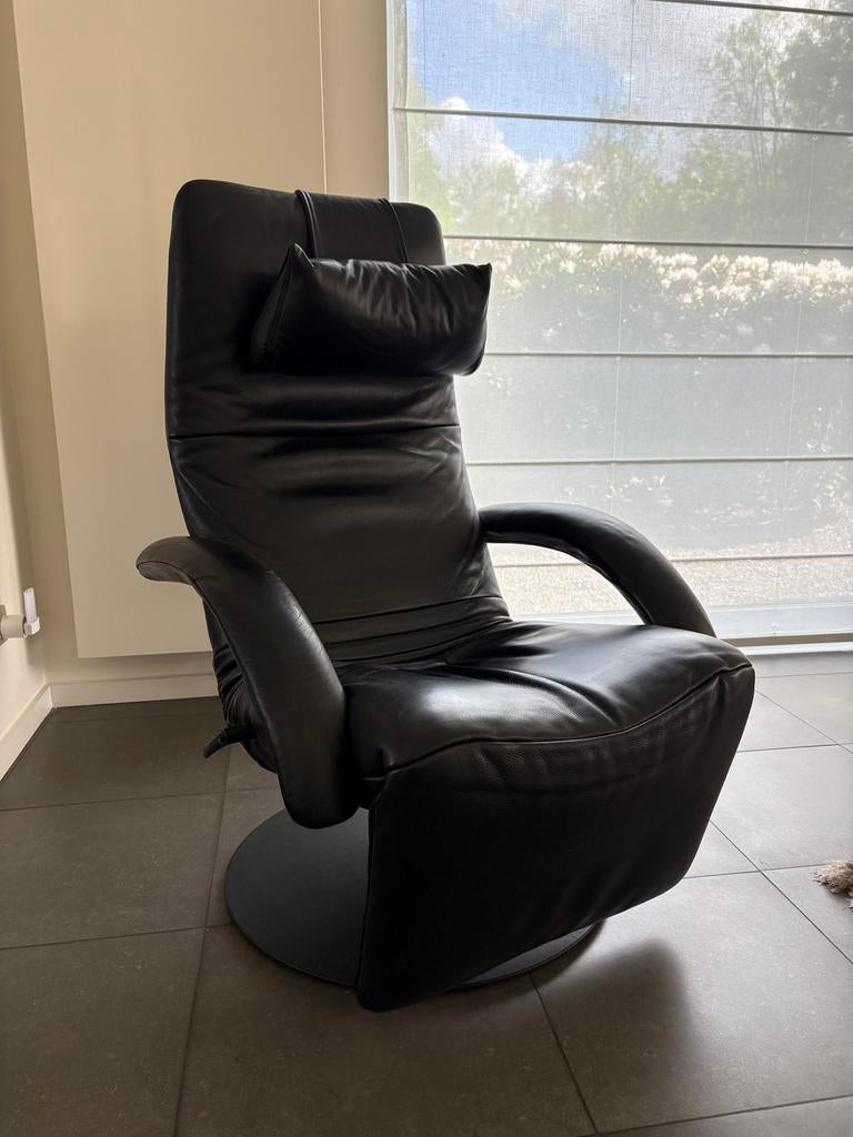 JORI relaxzetel zwart leder, Strak design tijdloos, Enlèvement, Utilisé, 50 à 75 cm