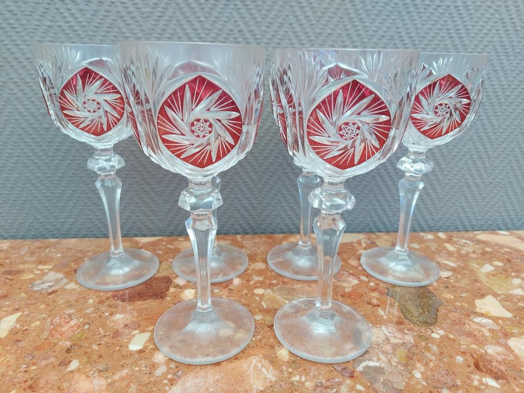 6 grote kristallen glazen, Mons, Antiek en Kunst, Ophalen