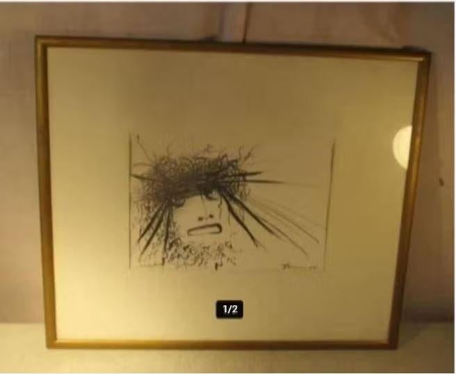 Belle aquarelle moderne « Tête d'homme en colère » - Toelen, Enlèvement ou Envoi