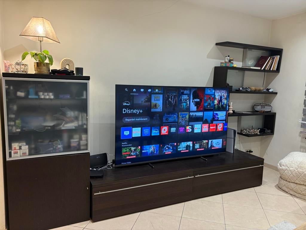 Ensemble complet meuble TV en bois marron + meuble + étagère, Enlèvement, Comme neuf