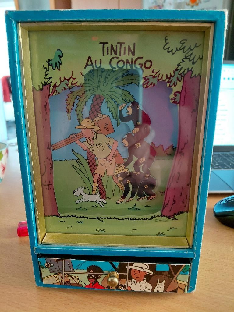 Boite a musique Trousselier tintin au congo, Collections, Enlèvement ou Envoi, Tintin, Utilisé, Ustensile