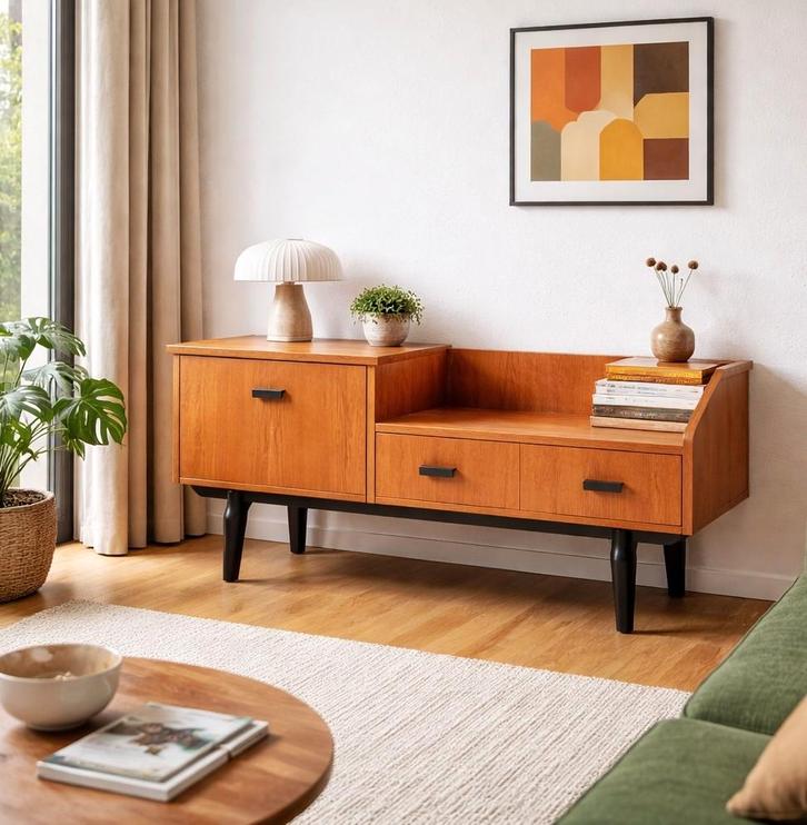 Prachtige vintage platenkast / lowboard, Maison & Meubles, Armoires | Secrétaires, Comme neuf, Enlèvement