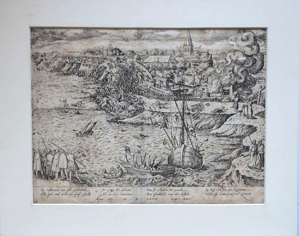 Frans Hogenberg ets "Slag bij Oosterweel"1567, passepartout, Ophalen