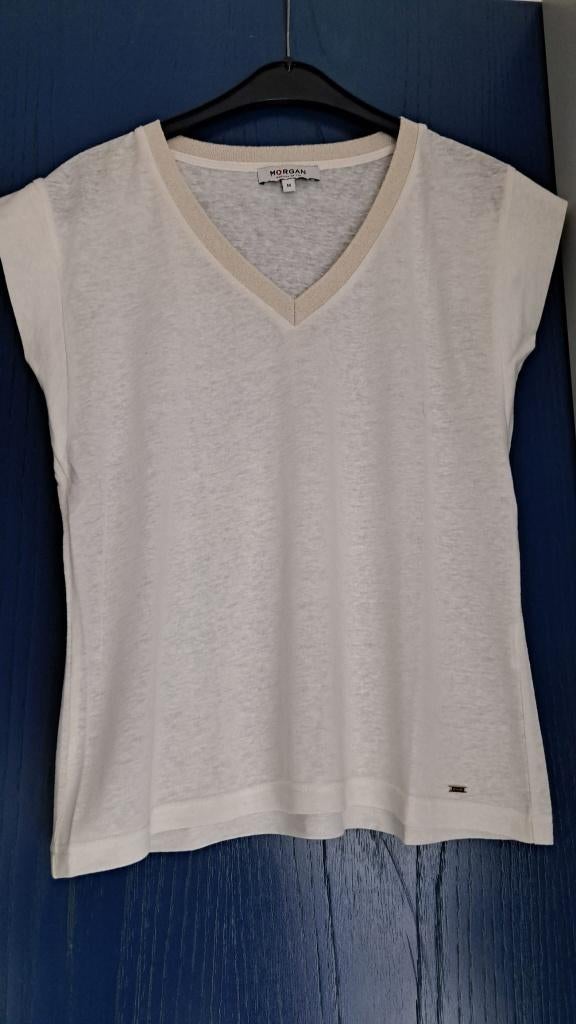 Beige T-shirt, V-hals, korte mouw, Morgan de Toi, maat M, Beige, Nieuw, Korte mouw, Morgan de Toi