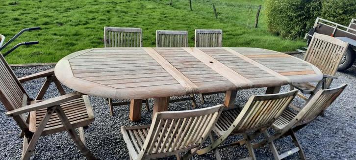 Robuuste teakhouten tuintafel van 300 cm! + 8 zitplaatsen, Tuin en Terras, Tuinsets en Loungesets, Gebruikt, Loungeset, Hout, Eettafel