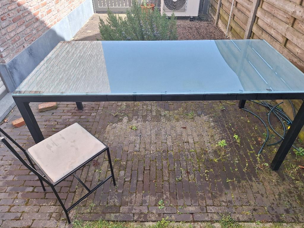 Glazen eettafel, Huis en Inrichting, Tafels | Eettafels, Ophalen, Gebruikt, 50 tot 100 cm, Vijf personen of meer