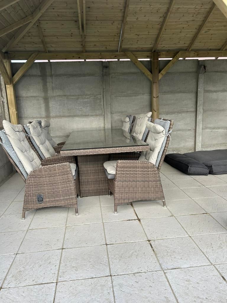 Rotan tafel en stoelen set, Ophalen, Gebruikt, Rotan, 6 zitplaatsen