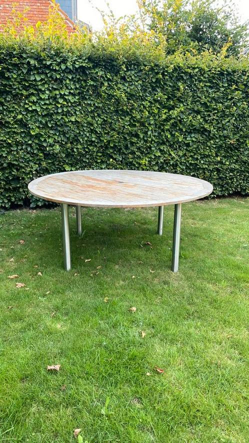 Table de jardin ronde en teck massif 180 cm, Jardin & Terrasse, Tables de jardin, Utilisé, Rond, Bois, Enlèvement