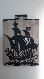Handgemaakt houten schilderij piratenschip, Ophalen of Verzenden, Zo goed als nieuw
