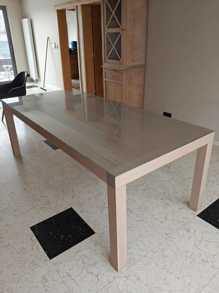 Massief eik eettafel voor 6 of 8 personen, Huis en Inrichting, Tafels | Eettafels, Glas, Ophalen