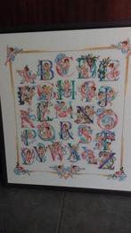 Handwerk ABC, genaaid alfabet in kader 58cm op 68cm, Ophalen of Verzenden, Gebruikt