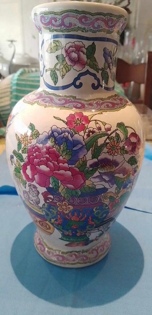 vaas in keramiek hoogte 26 cm bloemen, Overige kleuren, Aardewerk of Porselein, Ophalen of Verzenden, Zo goed als nieuw