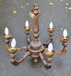 Lustre Vintage 6 bras–bois sculpté & laiton–style classique, Ophalen