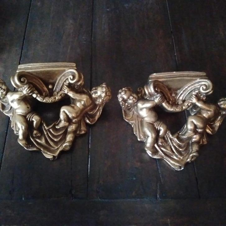 Oude gouden cherubijn engeltjes consoles, Antiek en Kunst, Curiosa en Brocante, Verzenden