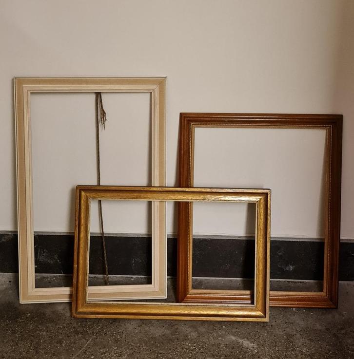 3 oude massief houten lijsten, Huis en Inrichting, Woonaccessoires | Lijsten, Gebruikt, 50 tot 75 cm, Minder dan 50 cm, Hout, Ophalen