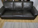 Twee bruine lederen 3-zit zetels, Huis en Inrichting, Zetels | Zetels, Ophalen, Gebruikt, Driepersoons, Rechte bank