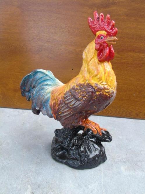 Standbeeld van een haan in gietijzer in kleuren..., Tuin en Terras, Tuinwanddecoratie, Nieuw, Ophalen