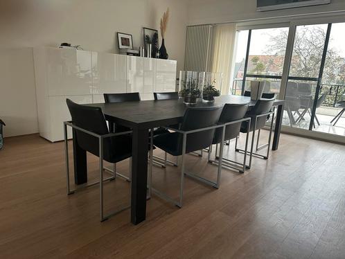 Tafel met 8 leder stoelen, beiden merk Arco., Maison & Meubles, Tables | Tables à manger, 100 à 150 cm, 200 cm ou plus, Cinq personnes ou plus