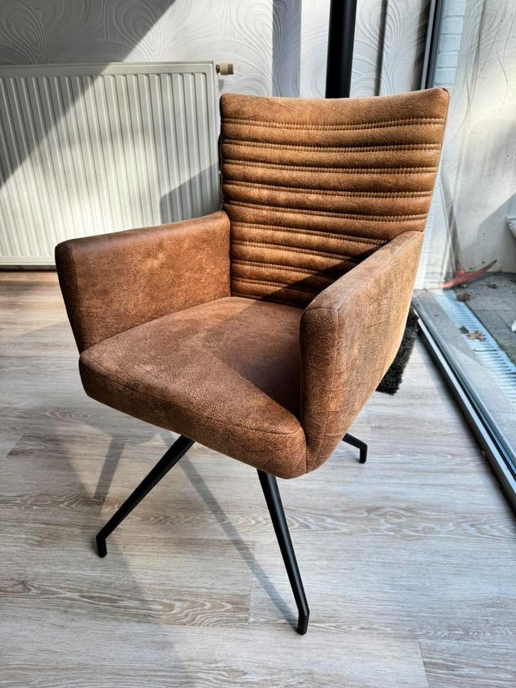4x Half leren stoelen zo goed als nieuw, Huis en Inrichting, Stoelen, Zo goed als nieuw, Bruin, Ophalen