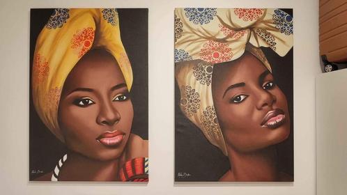 Schilderij - portret Afrikaanse vrouw (95cm x 65cm), Antiek en Kunst, Kunst | Schilderijen | Klassiek, Ophalen