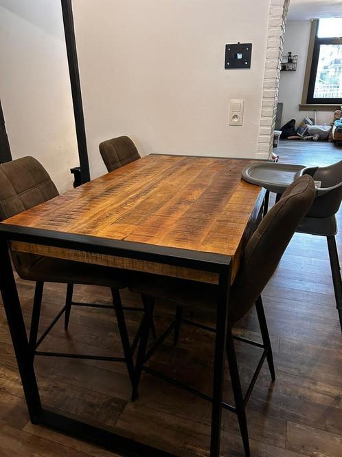 Eettafel mangohout & 4 stoelen, Huis en Inrichting, Tafels | Eettafels, Nieuw, 50 tot 100 cm, 100 tot 150 cm, Vier personen, Rechthoekig