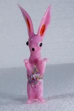 Figurine rose lapin dressé en verre soufflé (Murano ?), Ophalen of Verzenden