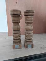 grote houten kandelaars 34 cm, Gebruikt, Ophalen of Verzenden, Bruin, Hout