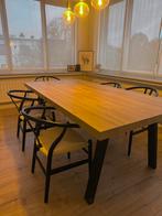 Houten eettafel met zwarte metalen poten, Huis en Inrichting, Tafels | Eettafels, Ophalen, Zo goed als nieuw, 200 cm of meer, 50 tot 100 cm