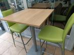 Hoge tafel en twee krukken met leren rugleuningen, Ophalen of Verzenden