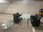 Glazen tafel (+ 4 gratis stoelen) en/of glazen salontafel, Huis en Inrichting, Tafels | Salontafels, Ophalen, Gebruikt, 50 tot 100 cm