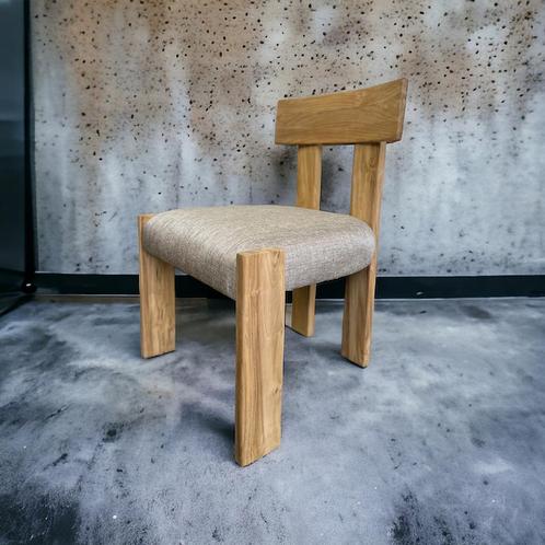 Massief houten stoel met linnen look zitting, Antiek en Kunst, Antiek | Meubels | Stoelen en Sofa's, Ophalen of Verzenden