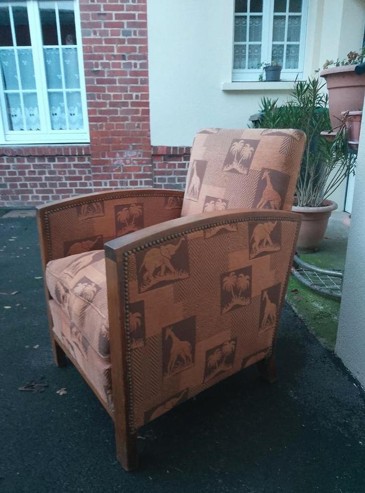 Beau fauteuil art déco année 30/40 entièrement retapissé, Huis en Inrichting, Fauteuils, Zo goed als nieuw, Hout, Stof, 50 tot 75 cm