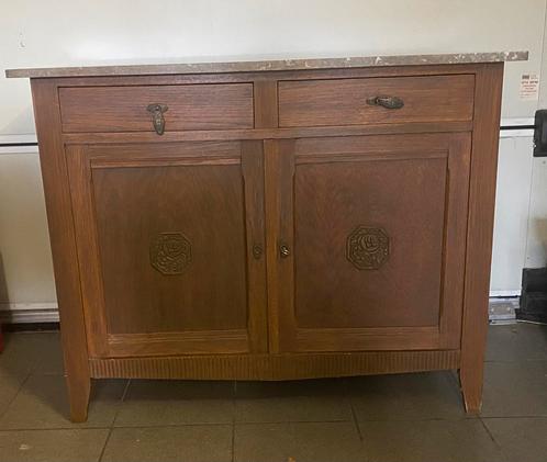 Houten kastje met marmeren blad, Huis en Inrichting, Kasten | Dressoirs, Gebruikt, Ophalen