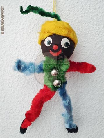 Authentieke vintage chenille zwarte Piet pop - 25cm