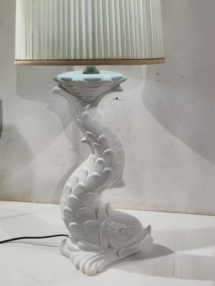 Vintage keramische Italiaanse , koi dolfijn vis tafellamp, Maison & Meubles, Lampes | Lampadaires, Moins de 100 cm, Enlèvement ou Envoi