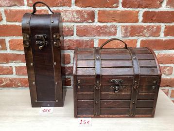 2 x RUSTIQ HOUTEN KOFFER - WIJNKOFFER beschikbaar voor biedingen