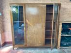 Vintage massief houten boekenkast met glas, Huis en Inrichting, Ophalen, 150 tot 200 cm, Vintage, 150 tot 200 cm