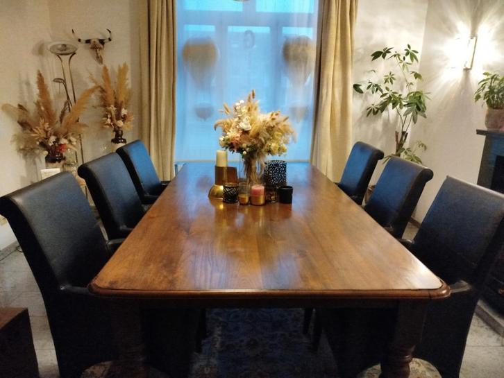 6 donkerbruine lederlook stoelen, Huis en Inrichting, Complete eetkamers, Ophalen