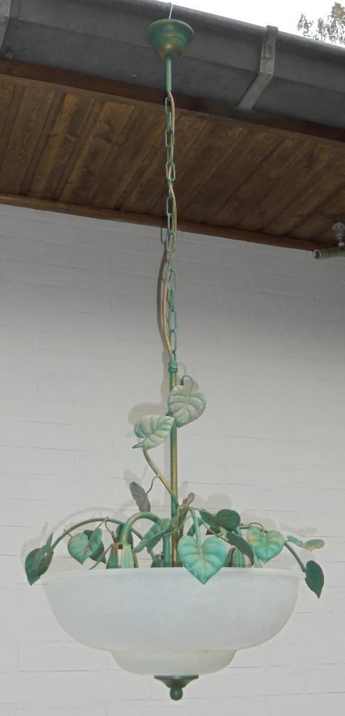 Vintage koperen kroonluchter, Huis en Inrichting, Lampen | Kroonluchters, Gebruikt, Glas, Metaal, Ophalen