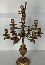 Beau grand chandelier en laiton antique à 9 bras., Enlèvement ou Envoi