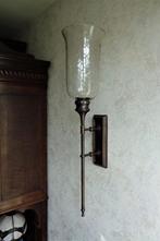 Bronzen windlicht met geslepen glas. Hoog 73 cm. Wandmontage, Ophalen, Overige kleuren, Zo goed als nieuw, Kandelaar