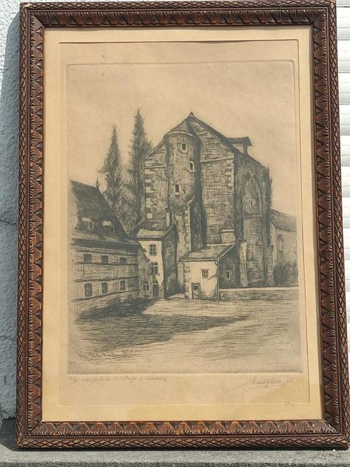 eau forte " la porte de l abbaye " signe olivier duchateau f, Antiek en Kunst, Kunst | Etsen en Gravures, Ophalen of Verzenden