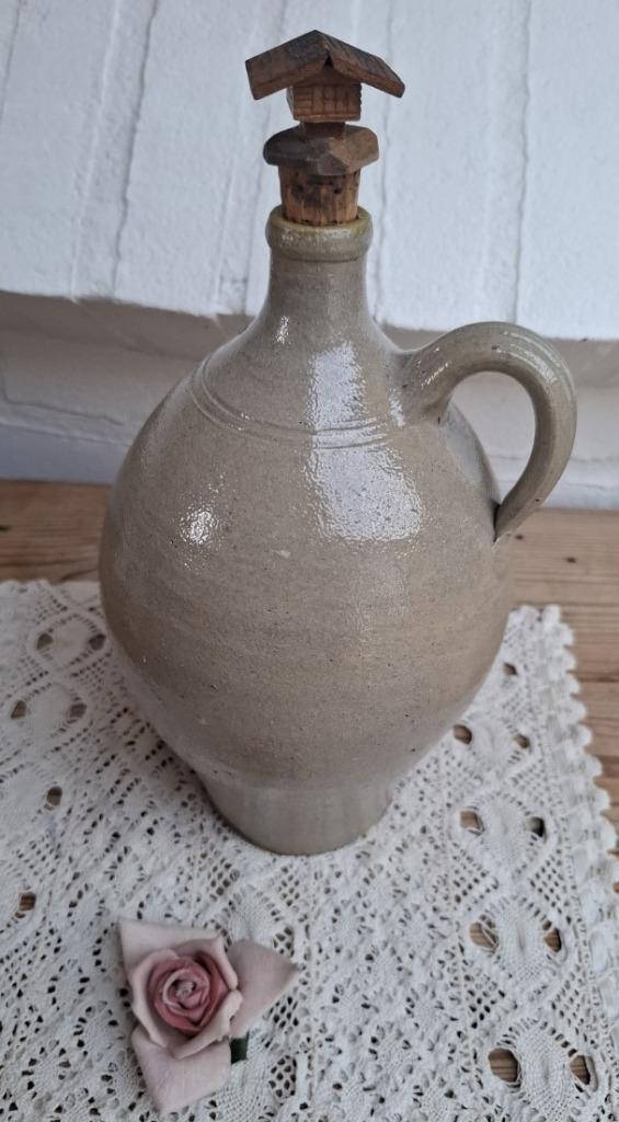 Oude Franse gres kruik met kurk met huisje, Antiek en Kunst, Curiosa en Brocante, Ophalen of Verzenden