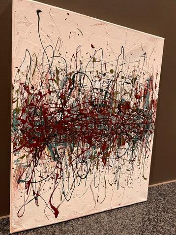 Nieuw abstract schilderij groen/bordeaux Mk Art beschikbaar voor biedingen