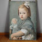 Portret van een kind met baby Alex L. Martin - olieverf op d, Antiek en Kunst, Kunst | Schilderijen | Modern, Ophalen of Verzenden