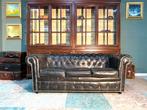 Stoere Chesterfield zetel vintage zwart GRATIS GELEVERD, Huis en Inrichting, Ophalen of Verzenden, Zo goed als nieuw, Leer