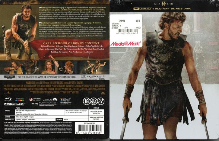 gladiator II "steelbook" (4k ultra-hd + 2 blu-ray) nieuw, Cd's en Dvd's, Blu-ray, Zo goed als nieuw, Actie, Ophalen of Verzenden